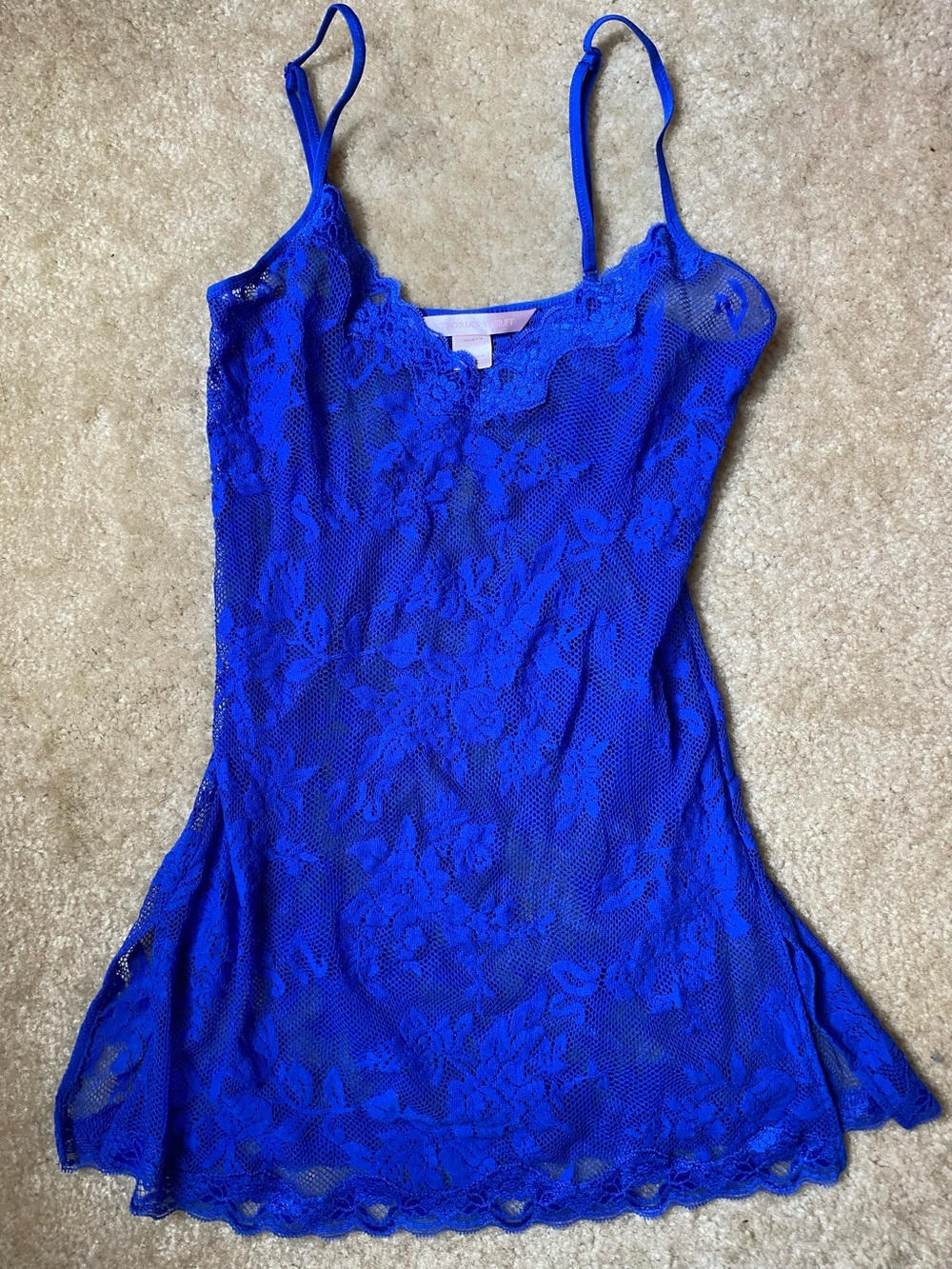 Victoria's Secret Y2K Blue Floral Lace Sexy Slip Chemise Dress Sz XS Extra Small